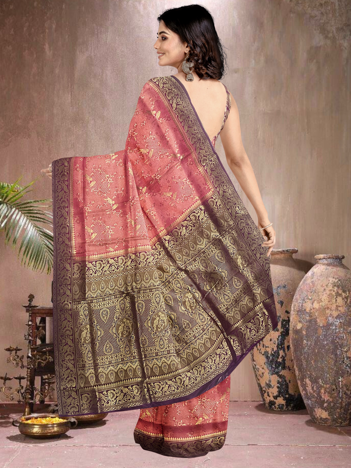 Gajjari-Brown Charm – Satin Brocade Saree (GJ-BR-519012)