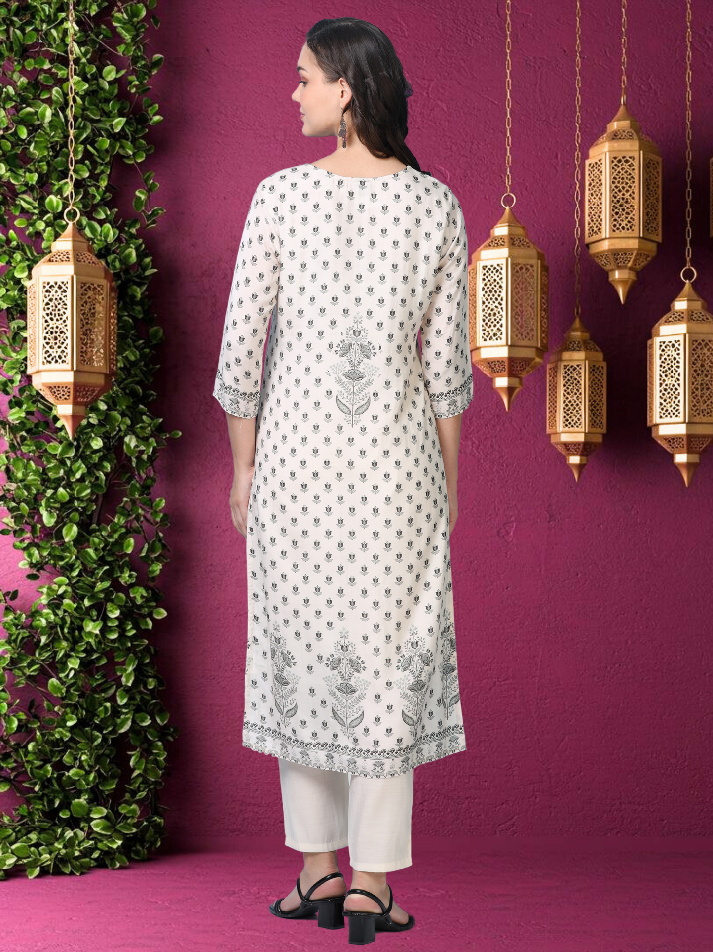 Monochrome Muse – White & Black Printed 3-Piece Set (2AA-9-C1)