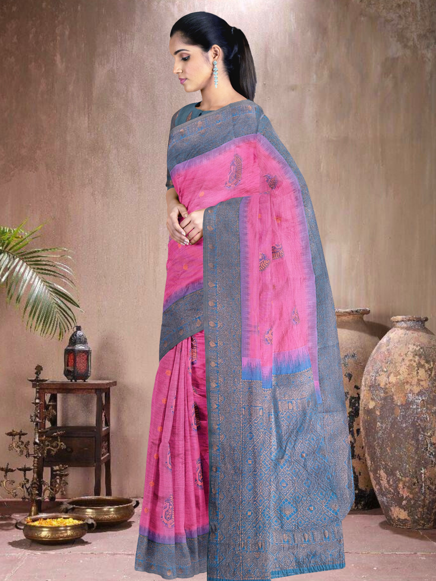 Blush Bloom Cotton Blend Saree (PI-BL-514005-3)