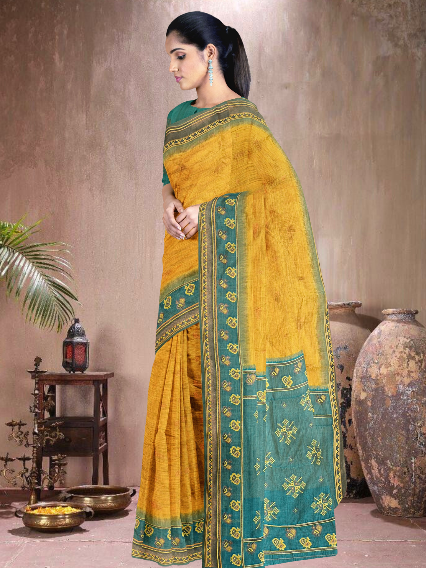 Mustard Mist Cotton Blend Saree (MU-RM-514005-2)