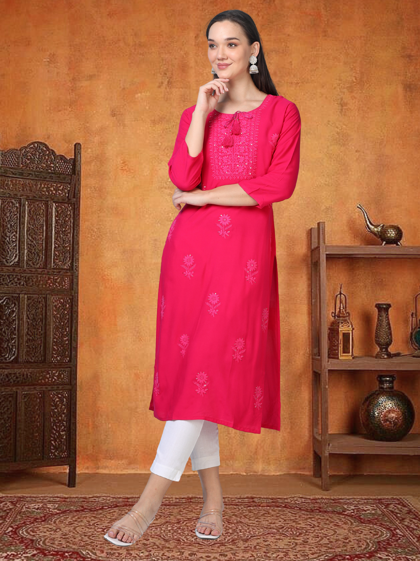 Hot Pink Stare Stopper – Chikankari Cotton Kurti (2FW-2-A1)