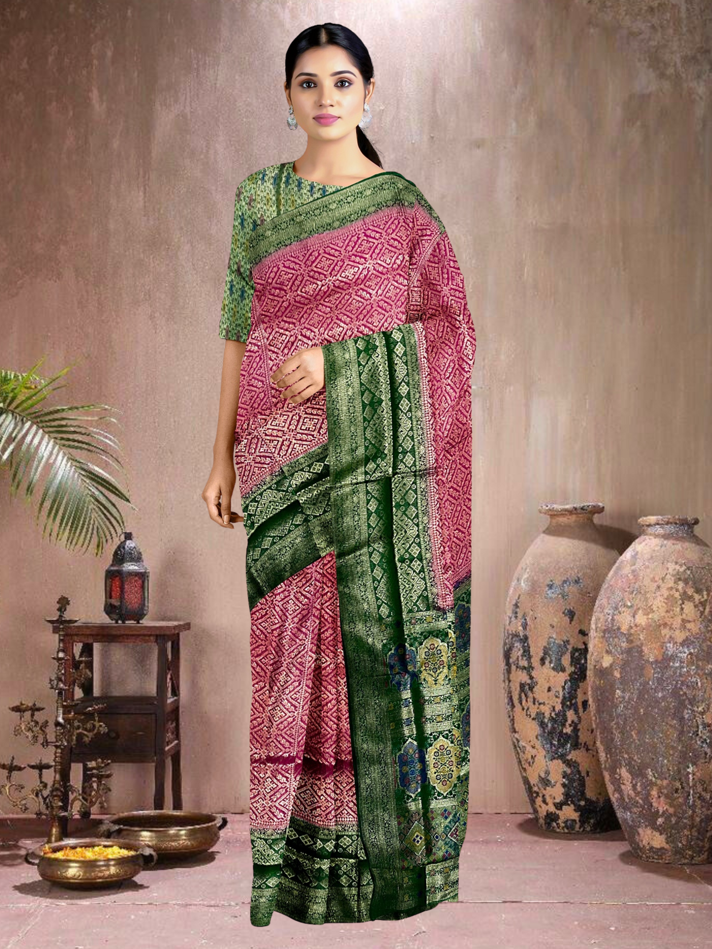 Rani-Green Radiance – Satin Brocade Saree with Meena Kari (RP-G-519004)