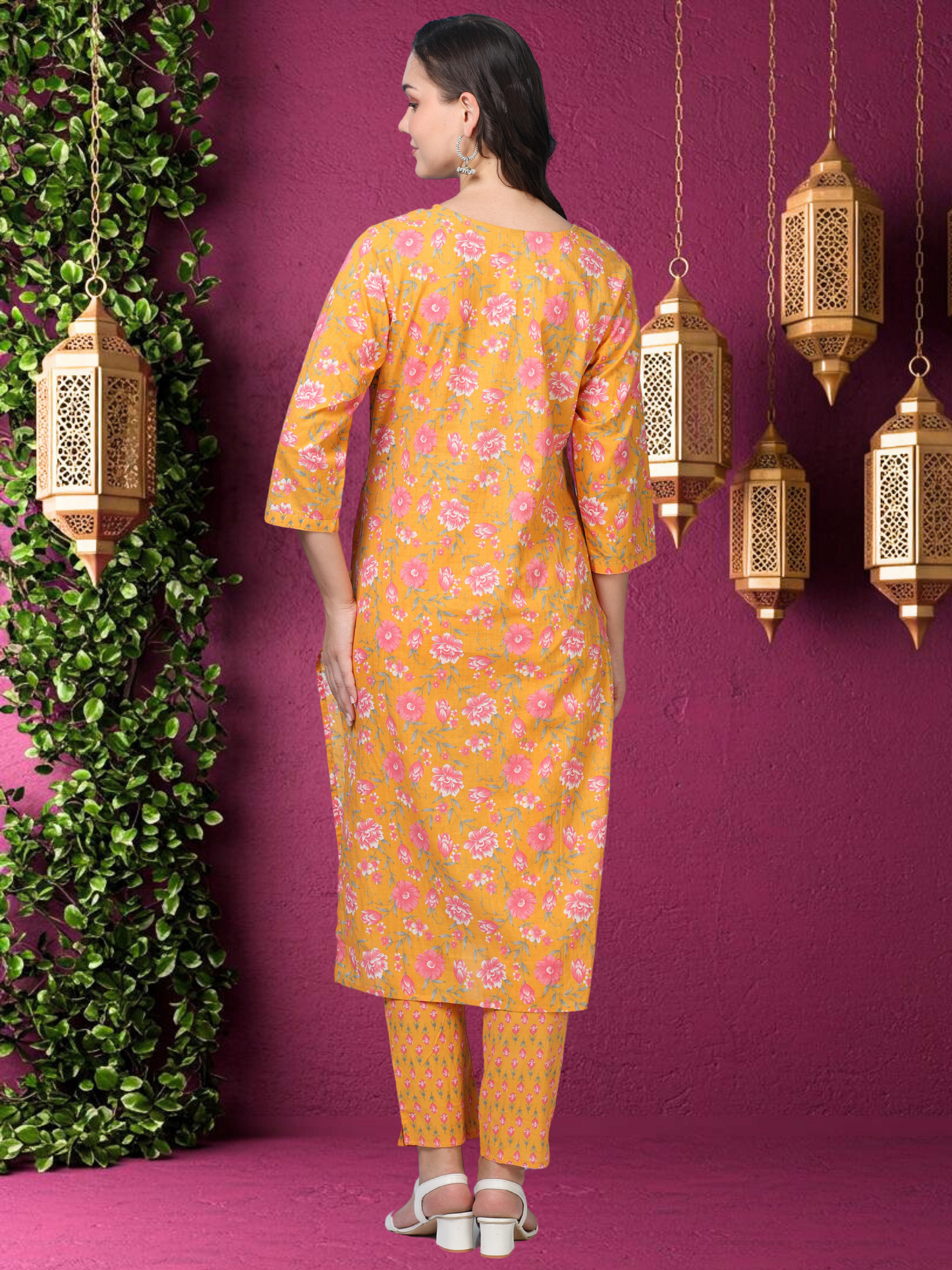 Golden Glow – Mustard Printed Cotton 3-Piece Set (2DF-4-C4)