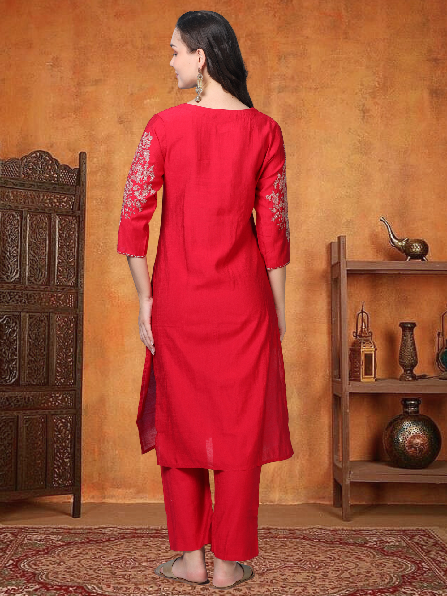 Red Hour – Raw Cotton & Banarasi Silk-Blend 3-Piece Set (1NH-2-C11)