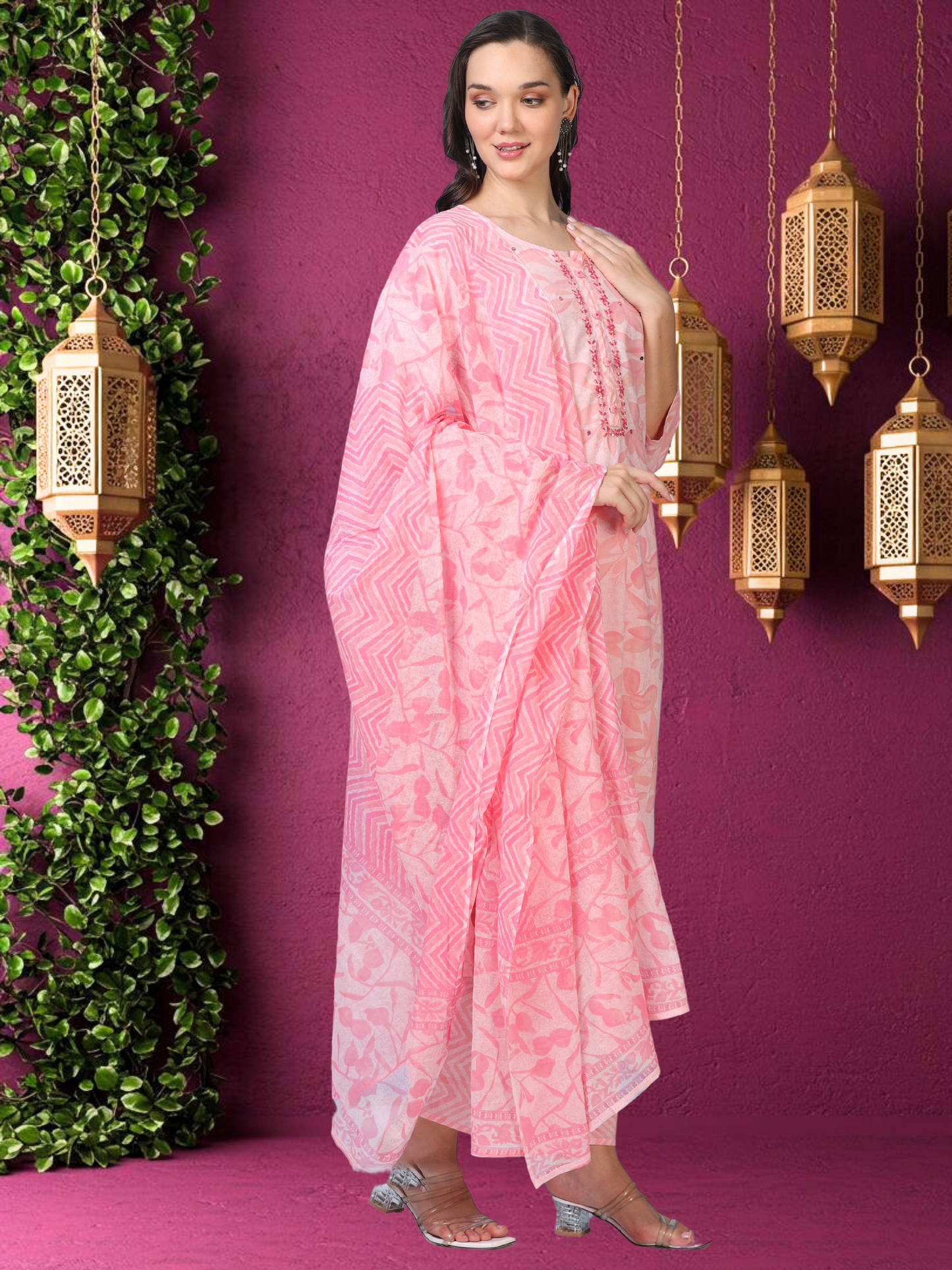 Barbie on Break – Embroidered Light Pink Cotton 3-Piece Set (2DF-2-C6)