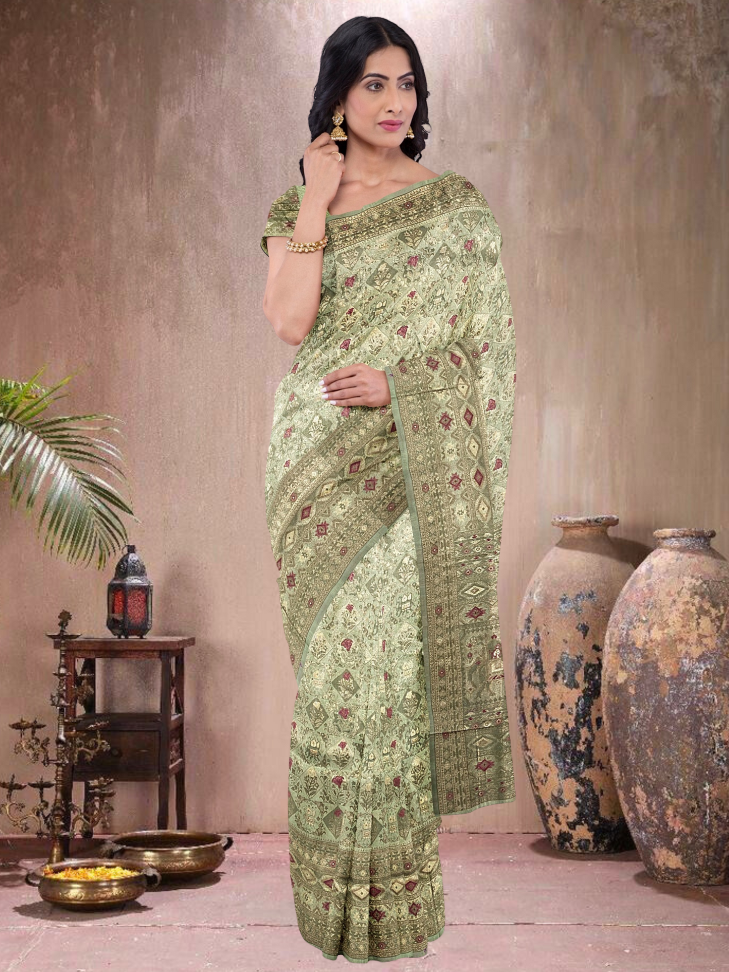 Pista Glow – Satin Tissue Weave Saree (PG-519018)