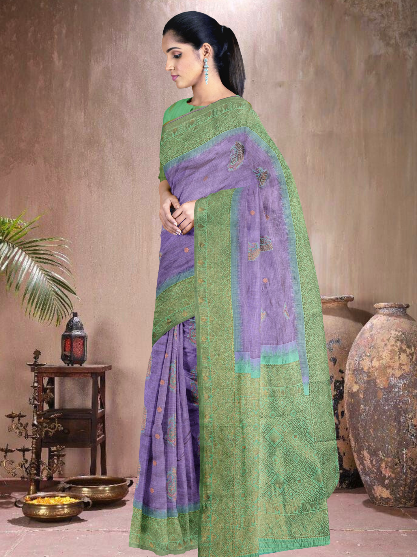 Lavender Mist Cotton Blend Saree (L-RM-514005-3)