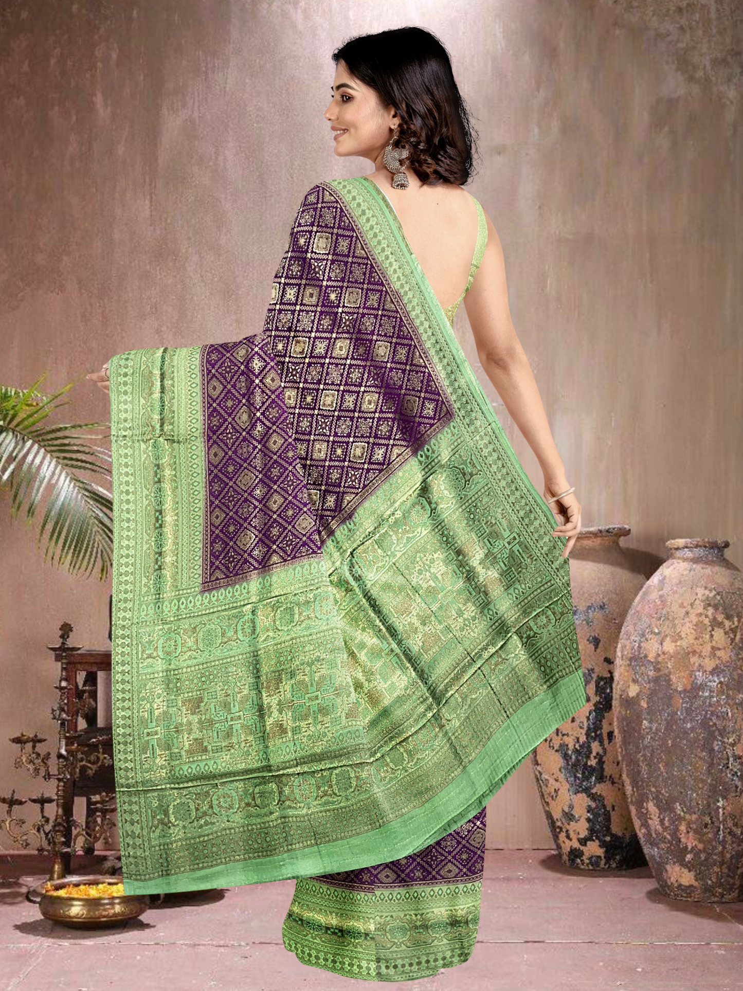 Purple-Green Elegance – Satin Brocade Saree (PU-PG-519013)
