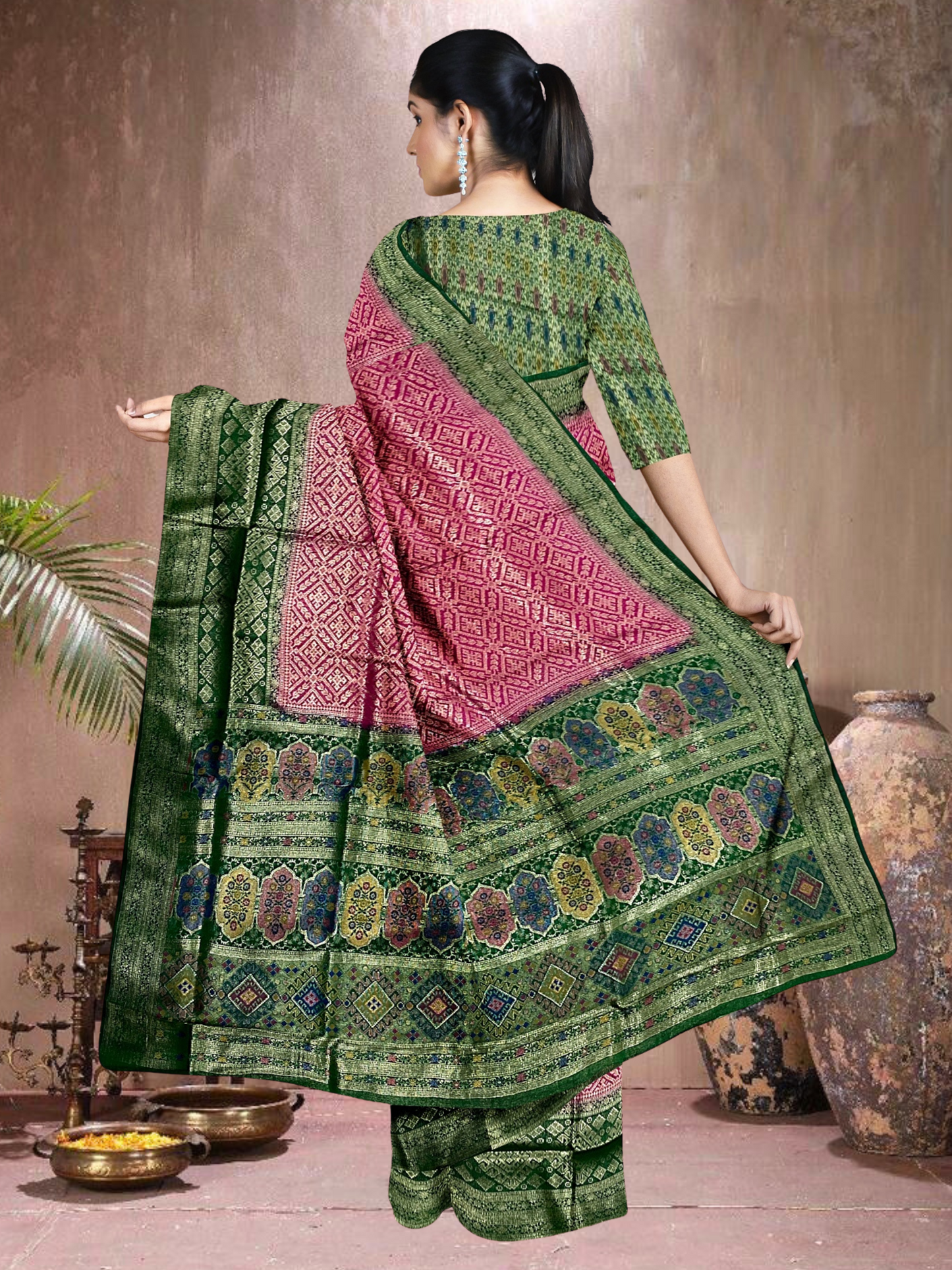 Rani-Green Radiance – Satin Brocade Saree with Meena Kari (RP-G-519004)