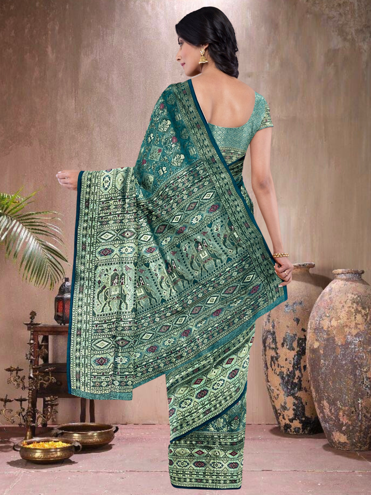 Teal Extravagance – Satin Tissue Weave Saree (TP-519018)