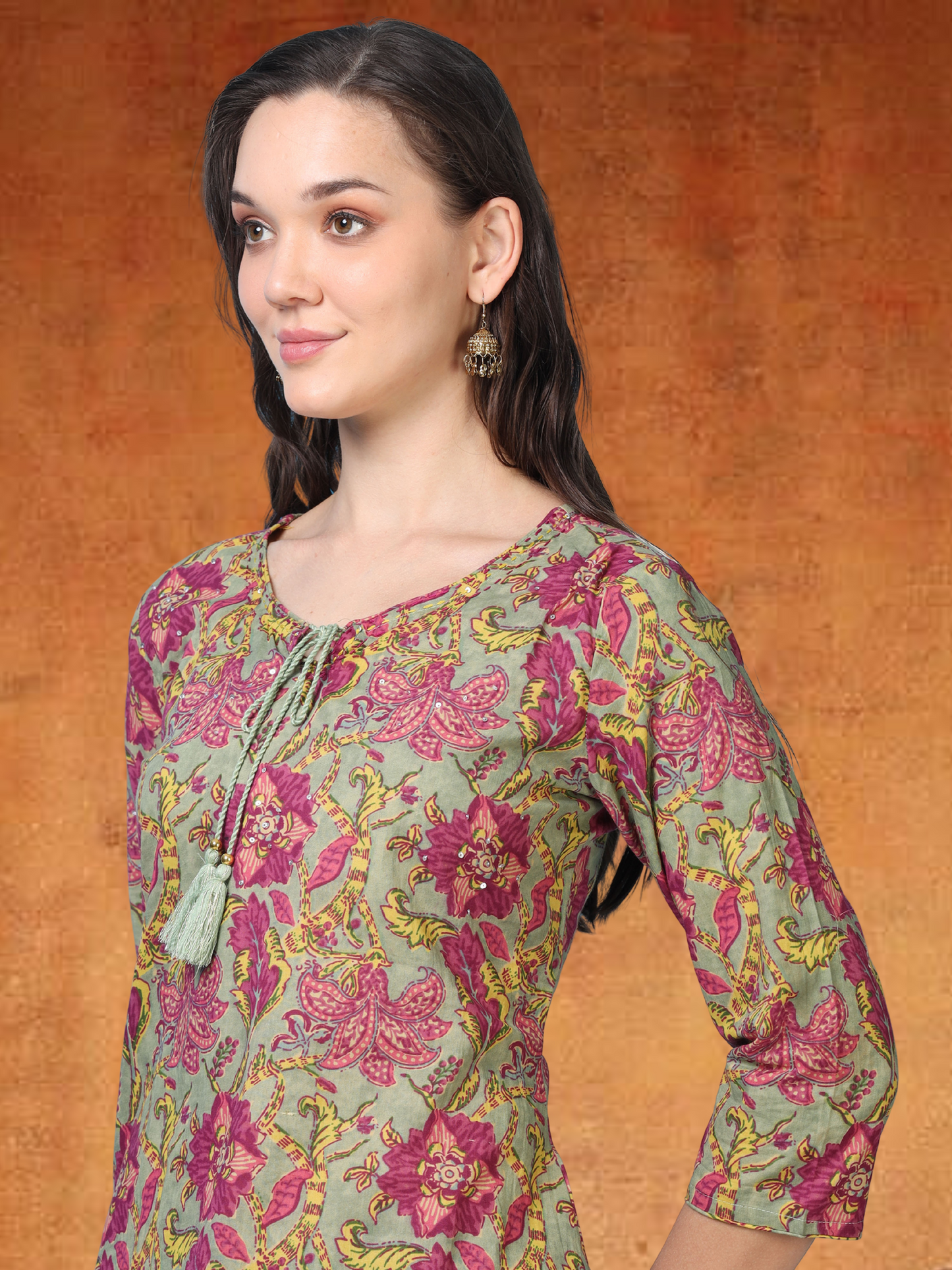 Vintage Chaos – Olive & Red Floral 2-Piece Set (2TP-5-B13)