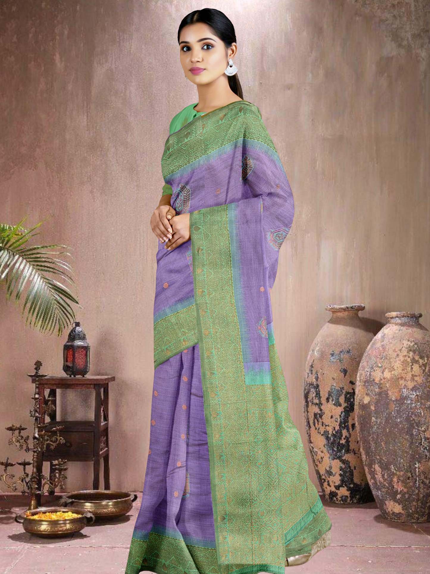 Lavender Mist Cotton Blend Saree (L-RM-514005-3)