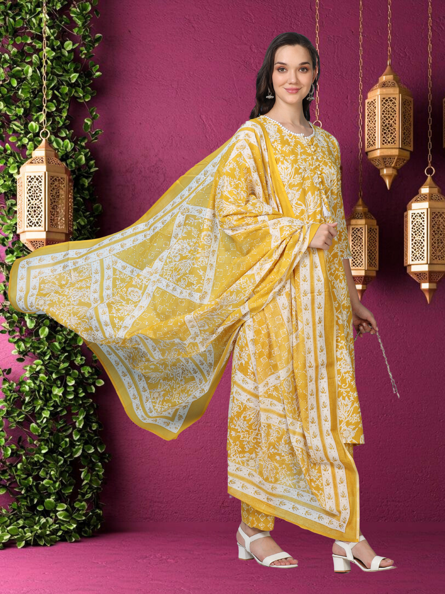 Sunshine Aura– Yellow & White Floral 3-Piece Set (2TP-4-C16)