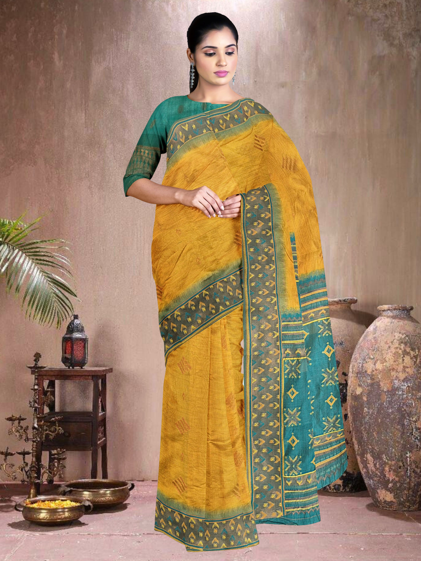 Mustard Meadow Cotton Blend Saree (MU-RM-514005-1)