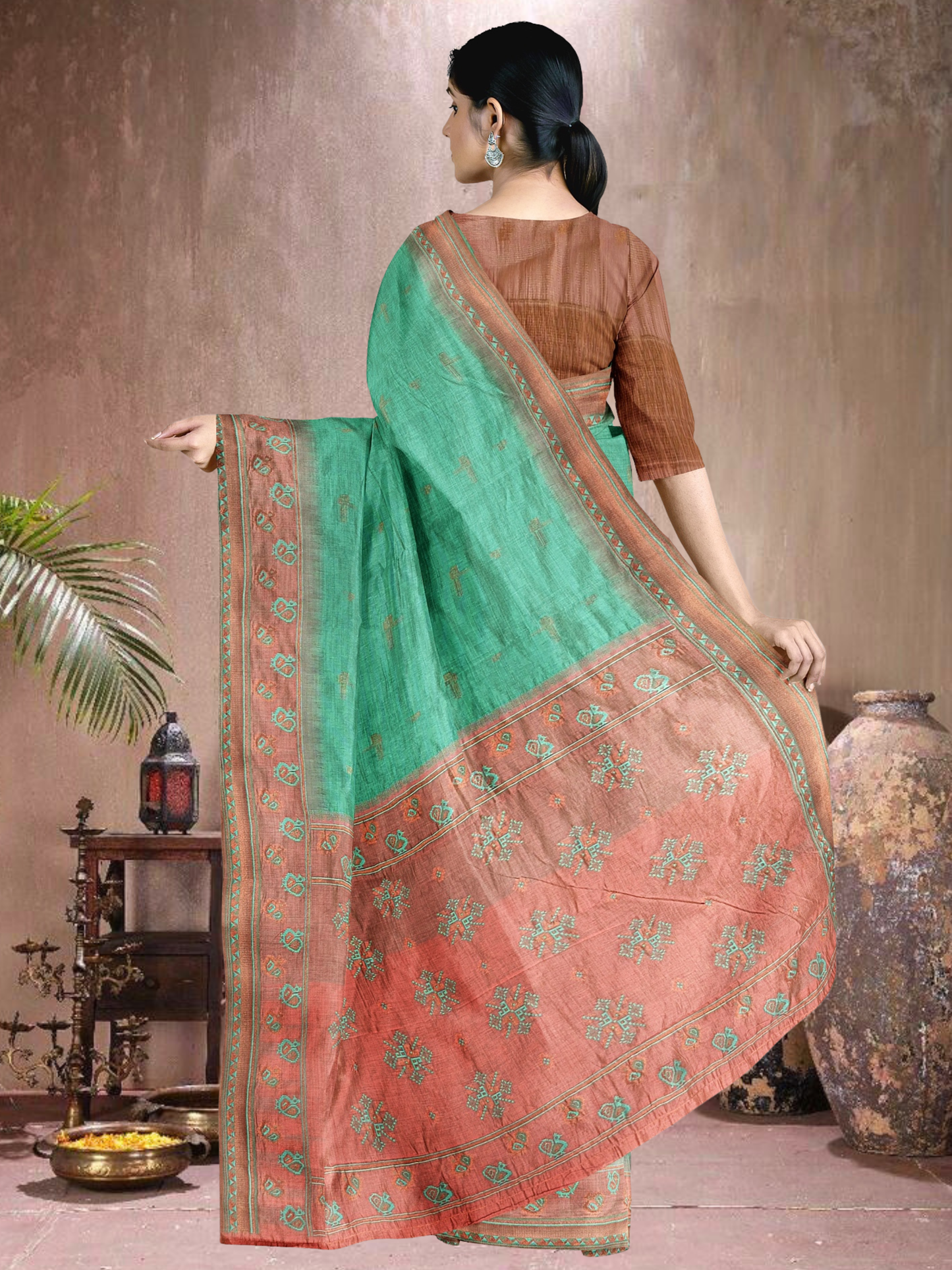 Peach Harmony Cotton Blend Saree (RM-PC-514005-2)