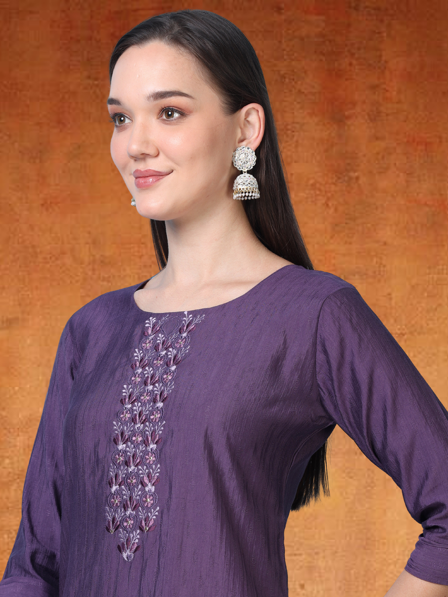 Wine Whisper – Embroidered Cotton Straight Kurti (1JD-7-A9)