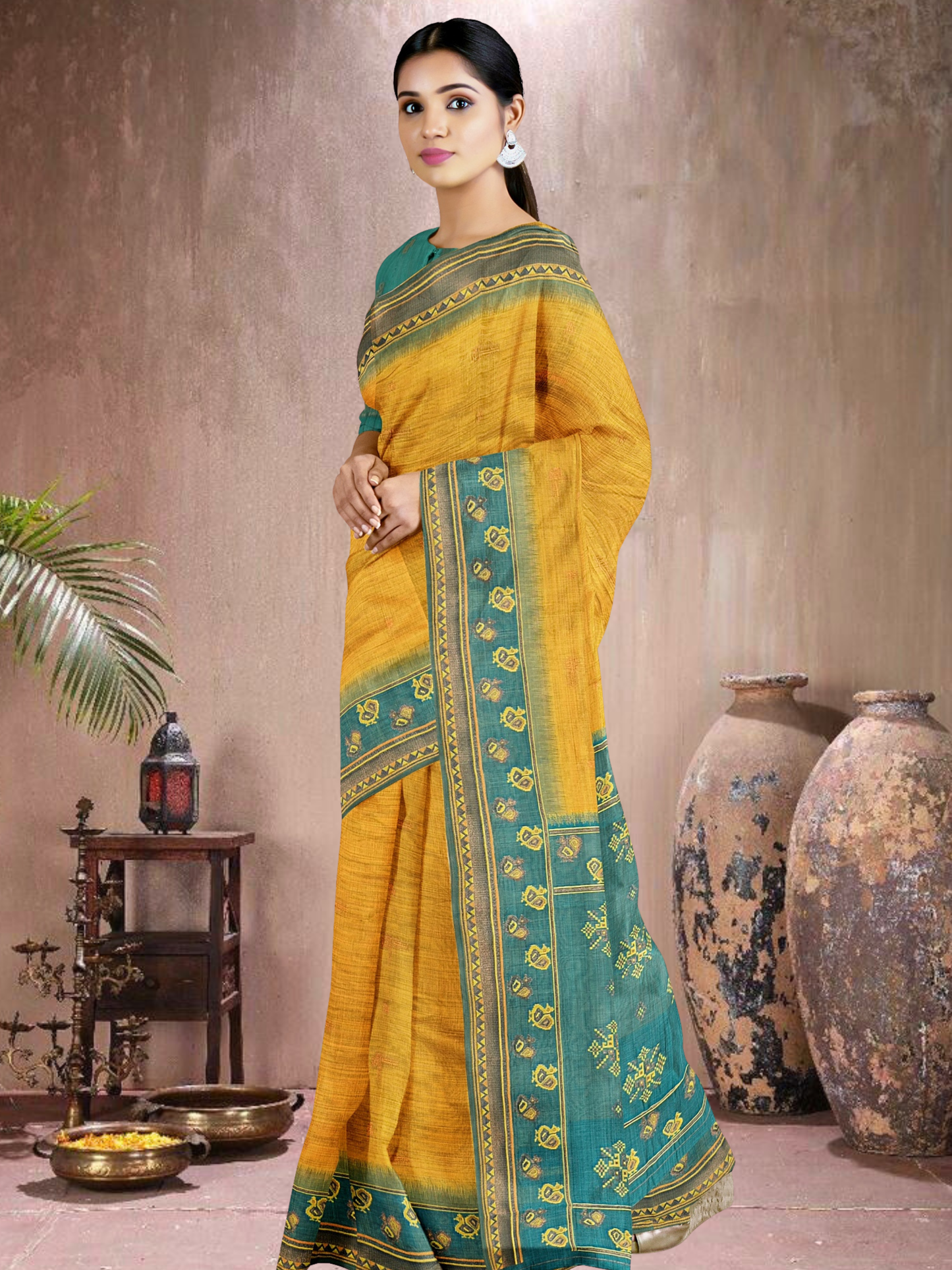 Mustard Mist Cotton Blend Saree (MU-RM-514005-2)