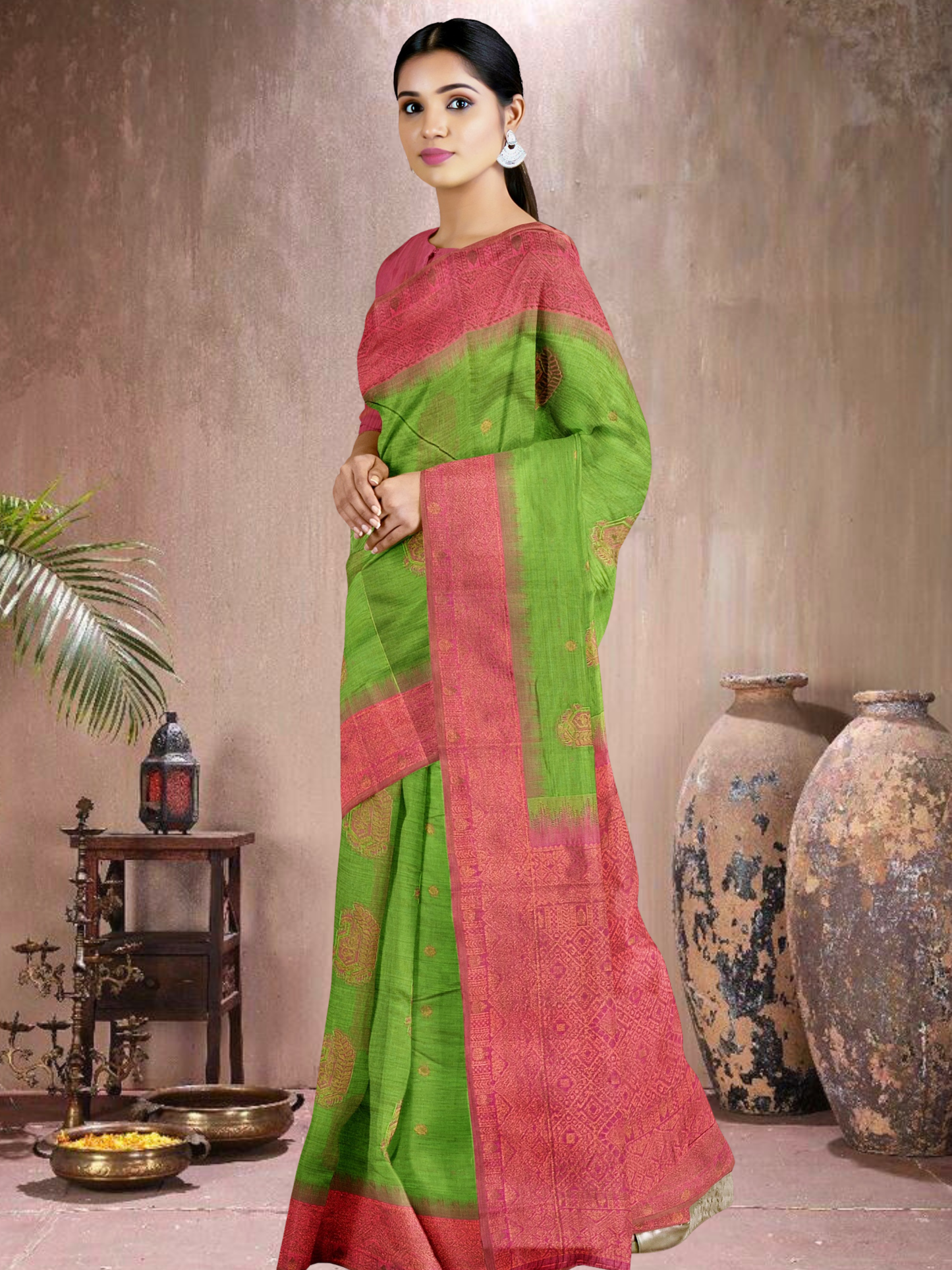 Emerald Radiance Cotton Blend Saree (G-RP-514005-3)