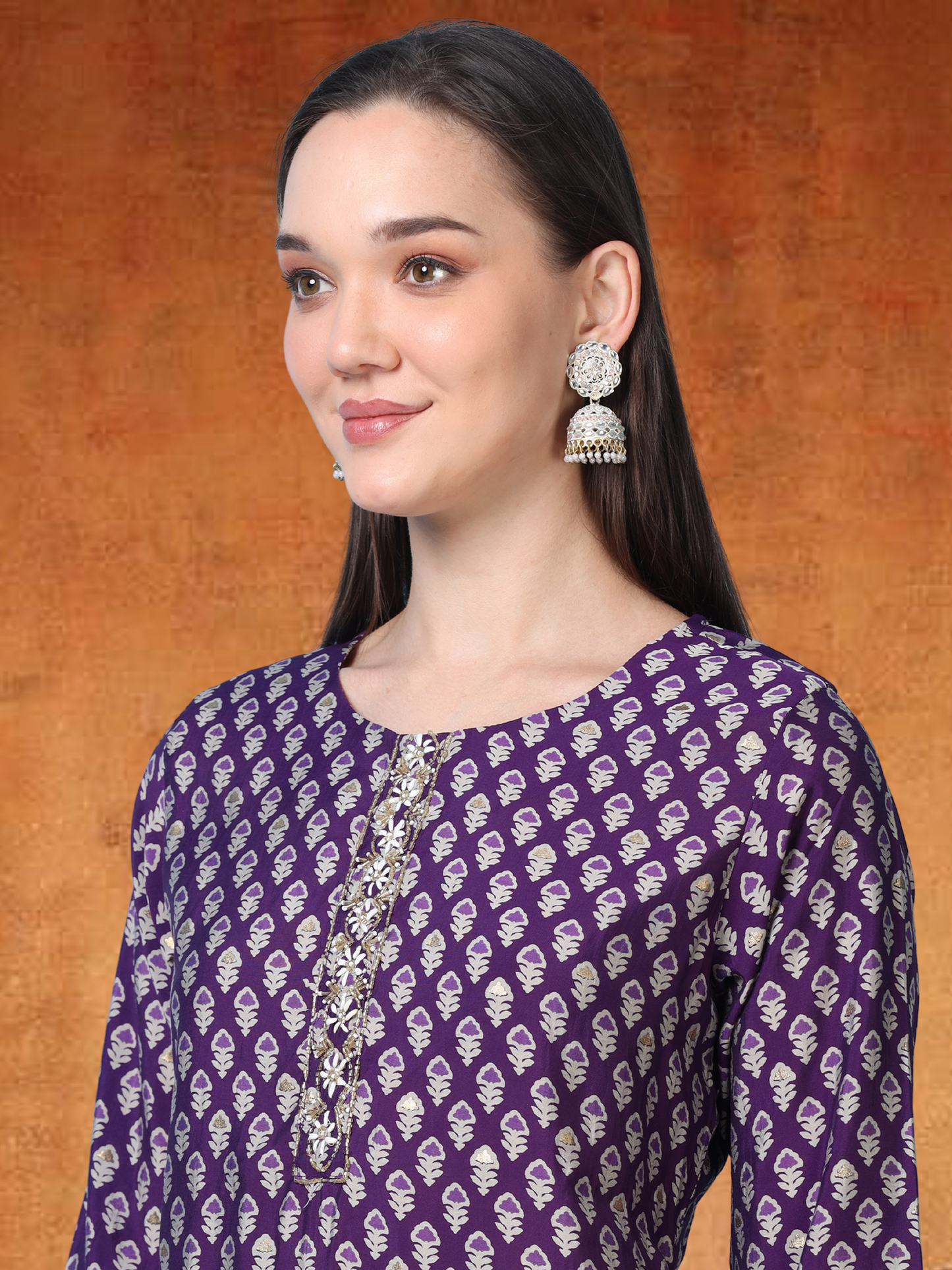 Lilac Luxe – Purple Cotton-Blend Embroidered Kurti (2AA-7-A8)