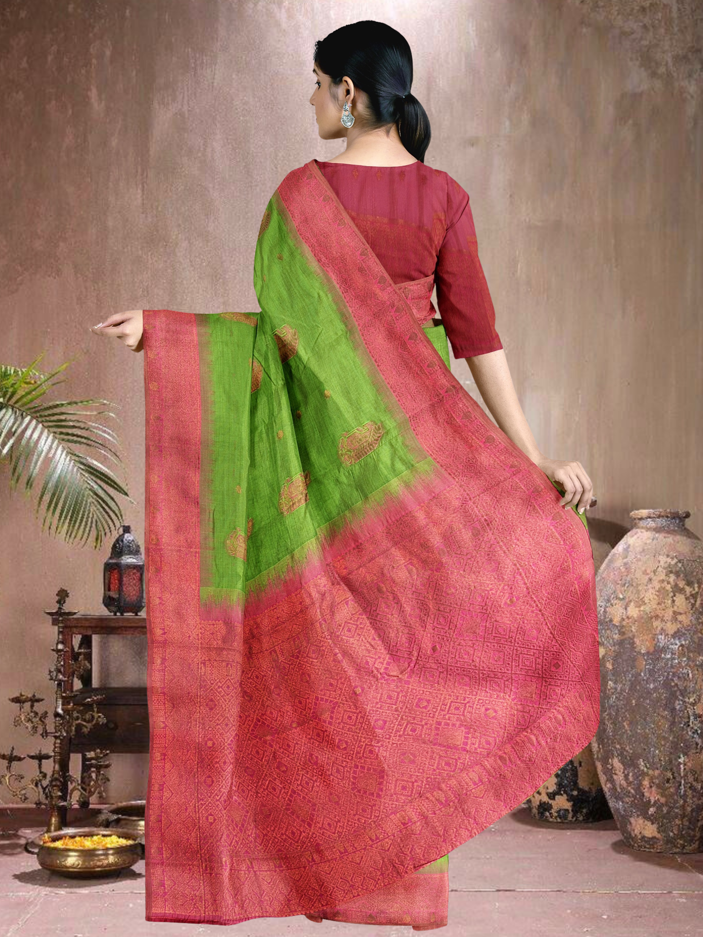 Emerald Radiance Cotton Blend Saree (G-RP-514005-3)