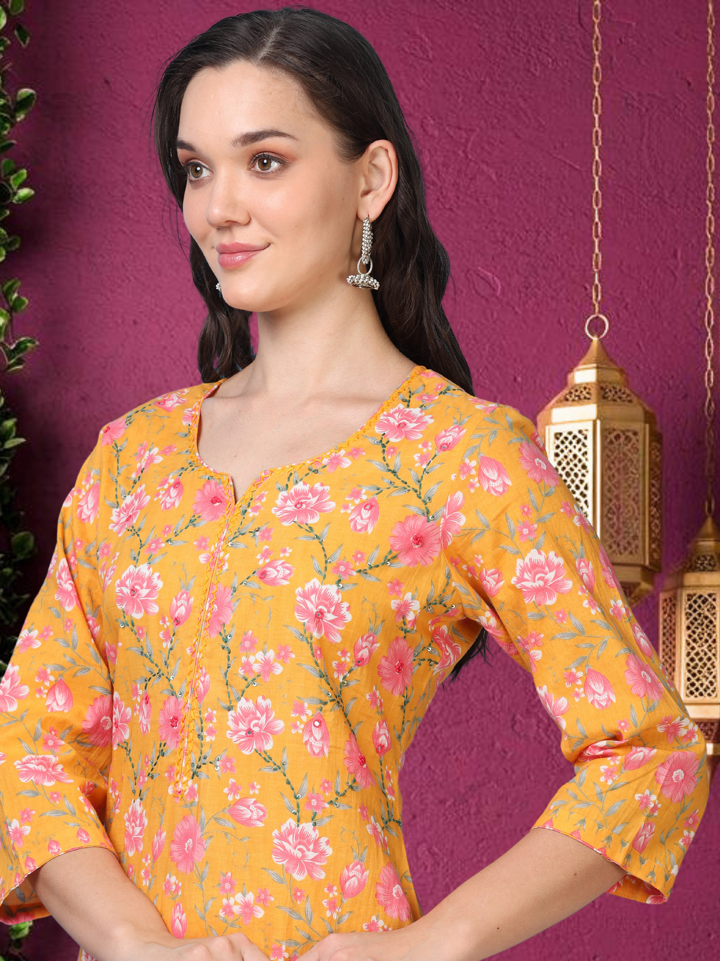 Golden Glow – Mustard Printed Cotton 3-Piece Set (2DF-4-C4)