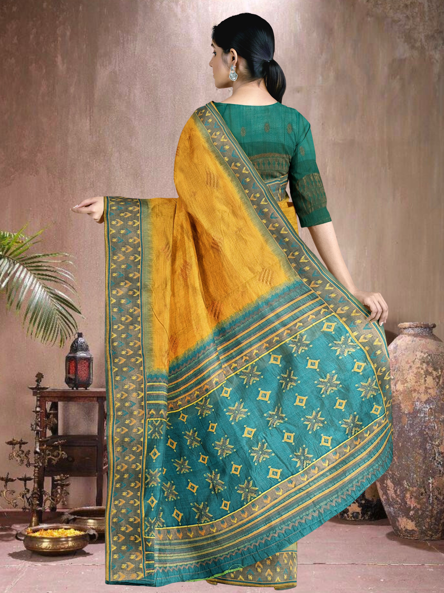 Mustard Meadow Cotton Blend Saree (MU-RM-514005-1)