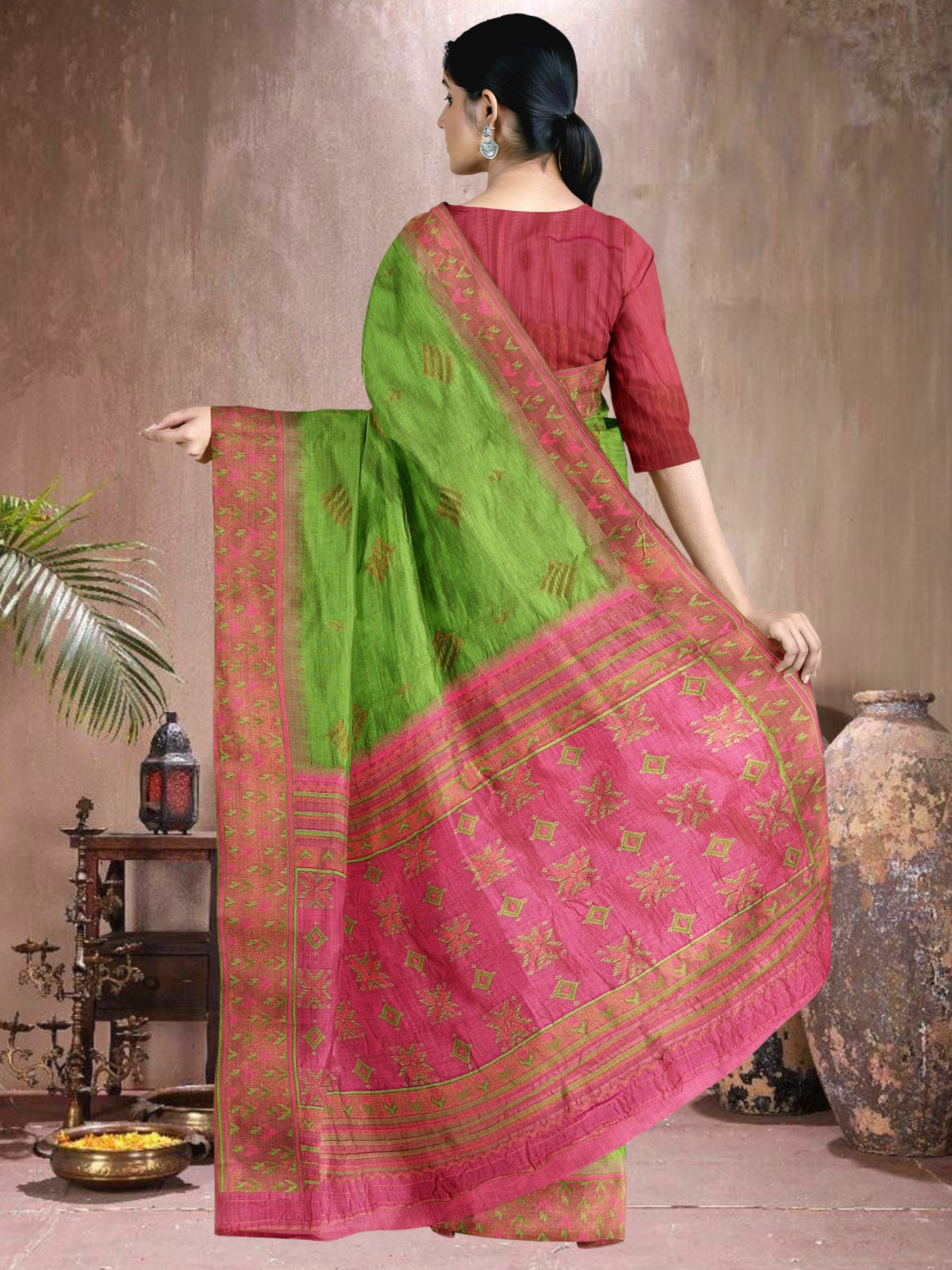 Emerald Enchant Cotton Blend Saree (G-RP-514005-1)