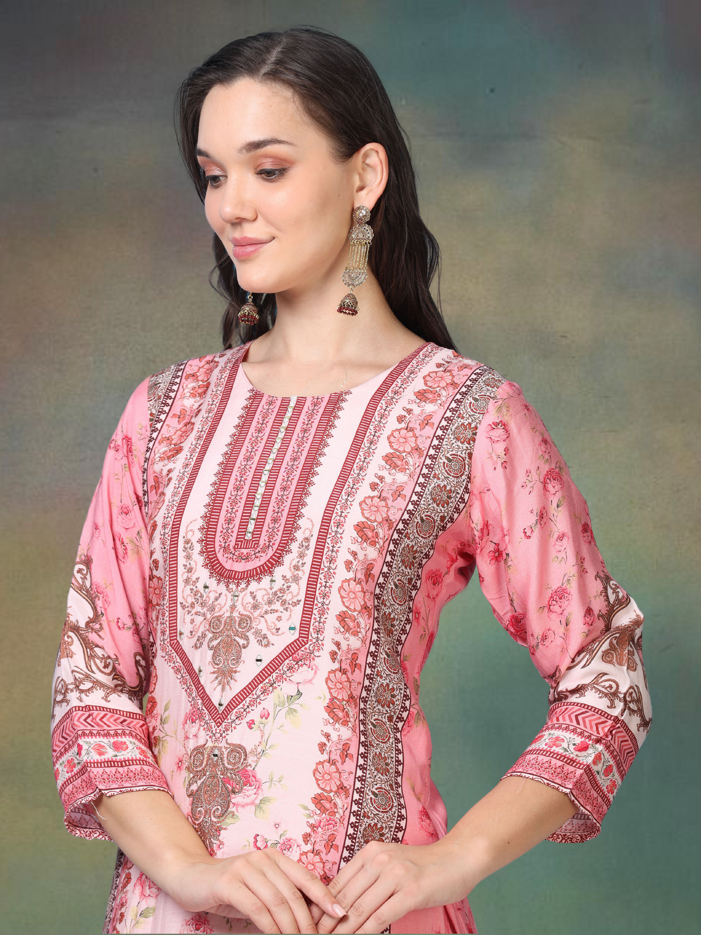 Print Paradise – Pink Viscose-Cotton Digital Print 3-Piece Set (1KI-2-C9)
