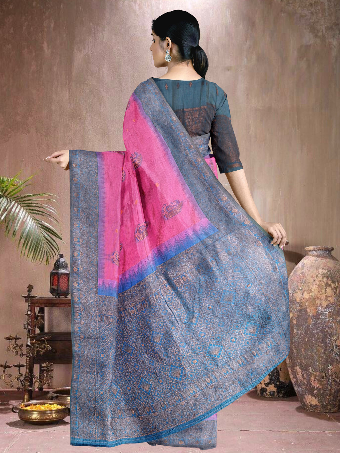 Blush Bloom Cotton Blend Saree (PI-BL-514005-3)