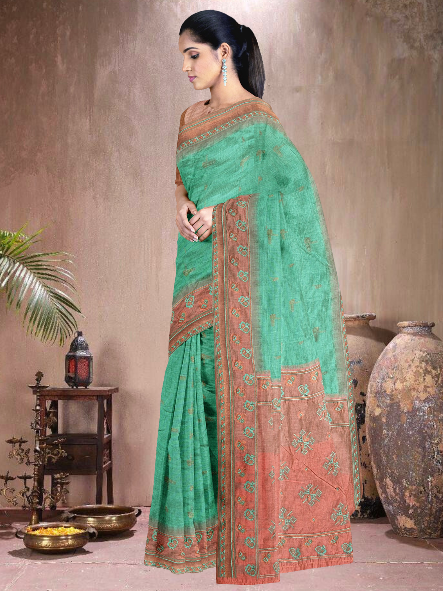 Peach Harmony Cotton Blend Saree (RM-PC-514005-2)