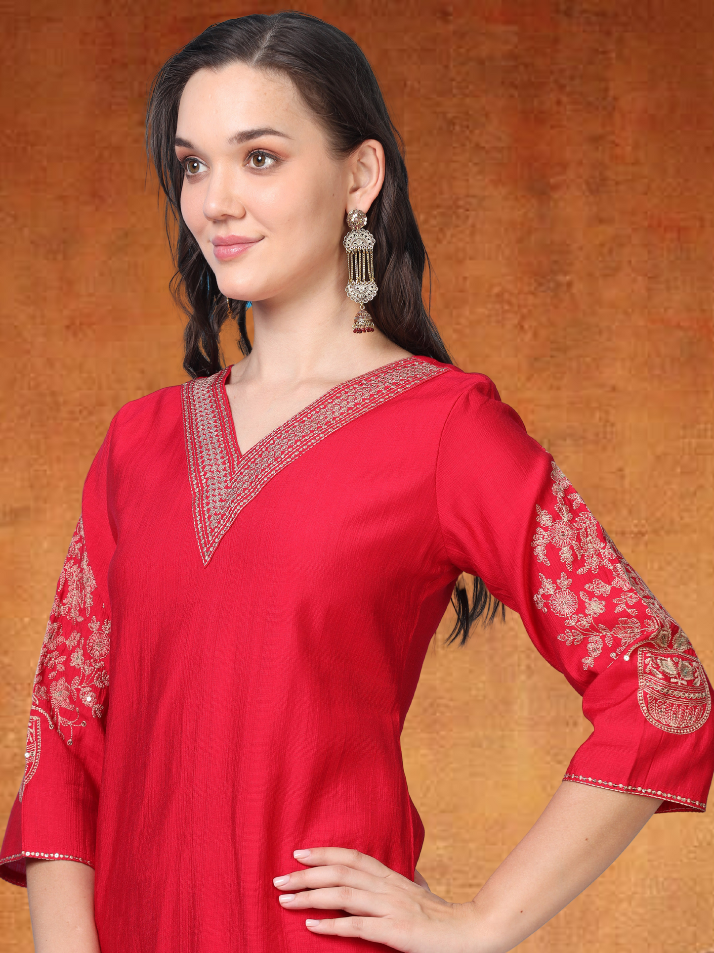 Red Hour – Raw Cotton & Banarasi Silk-Blend 3-Piece Set (1NH-2-C11)