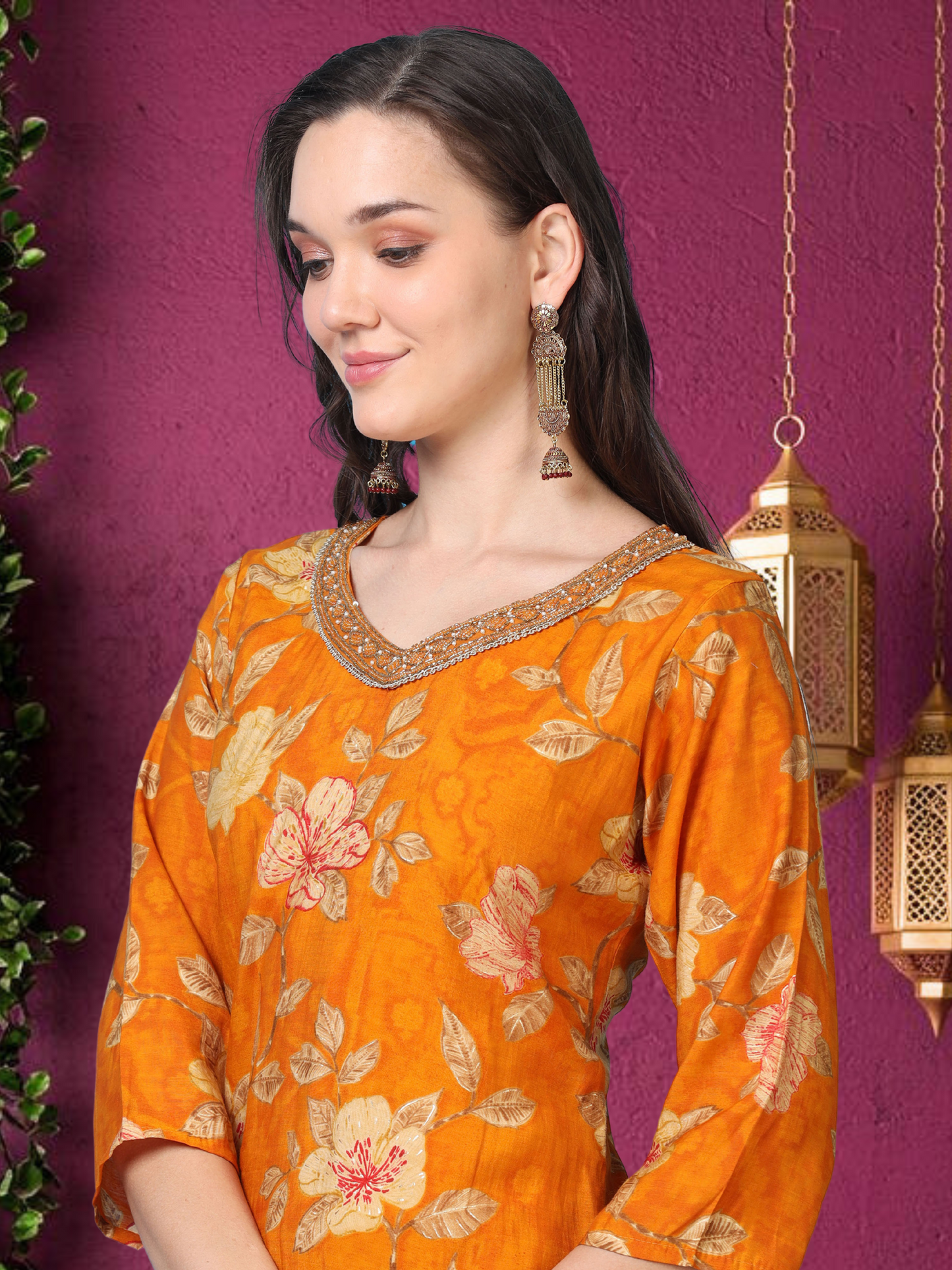 Golden Hour – Mustard Printed Viscose-Cotton 3-Piece Set (1KI-4-C2)