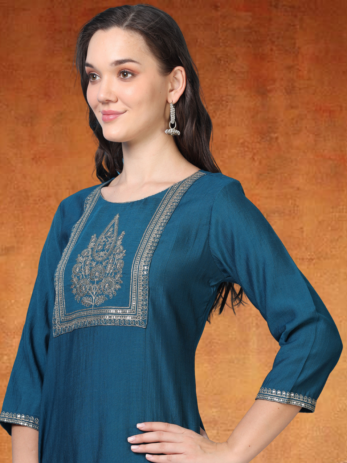 Blue Bash – Raw Cotton & Banarasi Silk-Blend 3-Piece Set (1NH-6-C10)