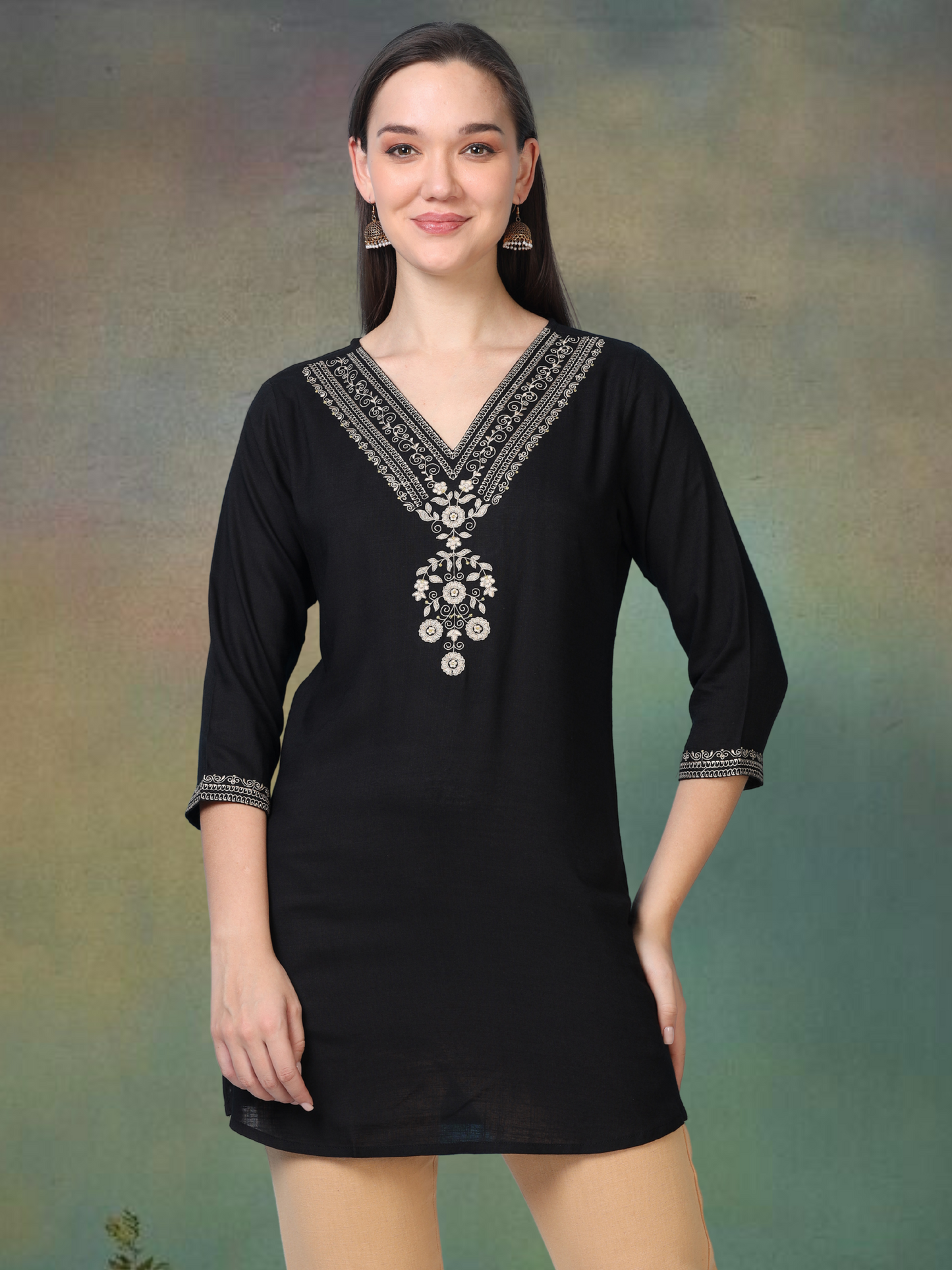 Black Gold Charm – Embroidered Short Kurti (2PS-0-A2)