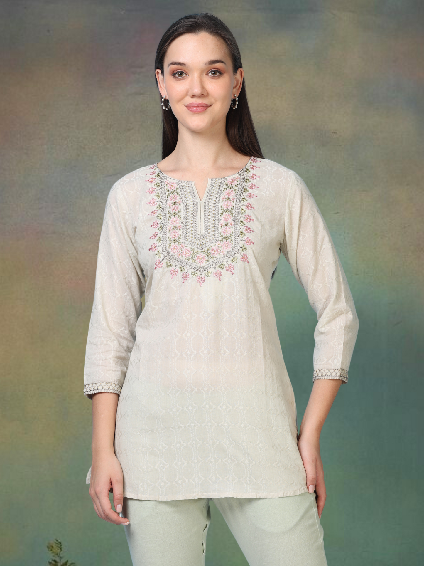 Pista Bloom – Embroidered Short Cotton Kurti (2PS-6-A4)