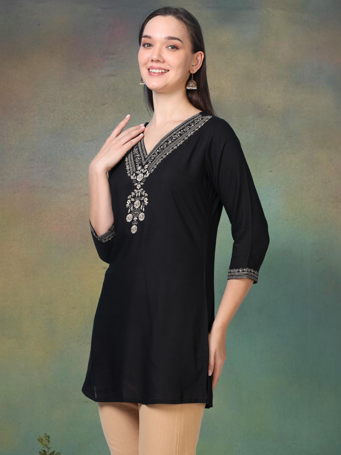 Black Gold Charm – Embroidered Short Kurti (2PS-0-A2)