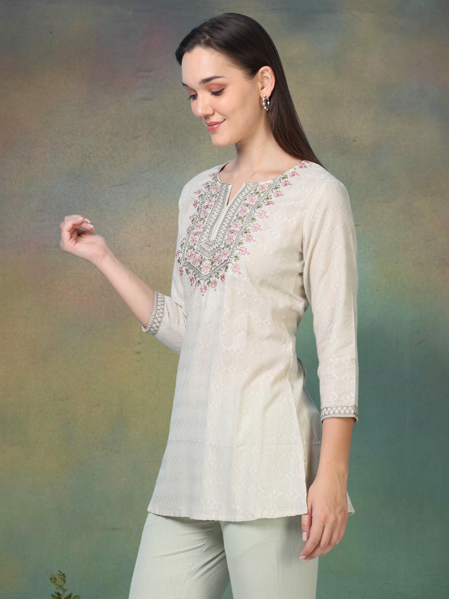 Pista Bloom – Embroidered Short Cotton Kurti (2PS-6-A4)