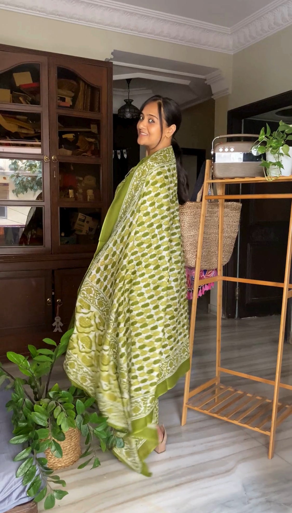 Green Sequined Glow – Cotton Straight Kurti 3-piece Set (2TP-5-C11)