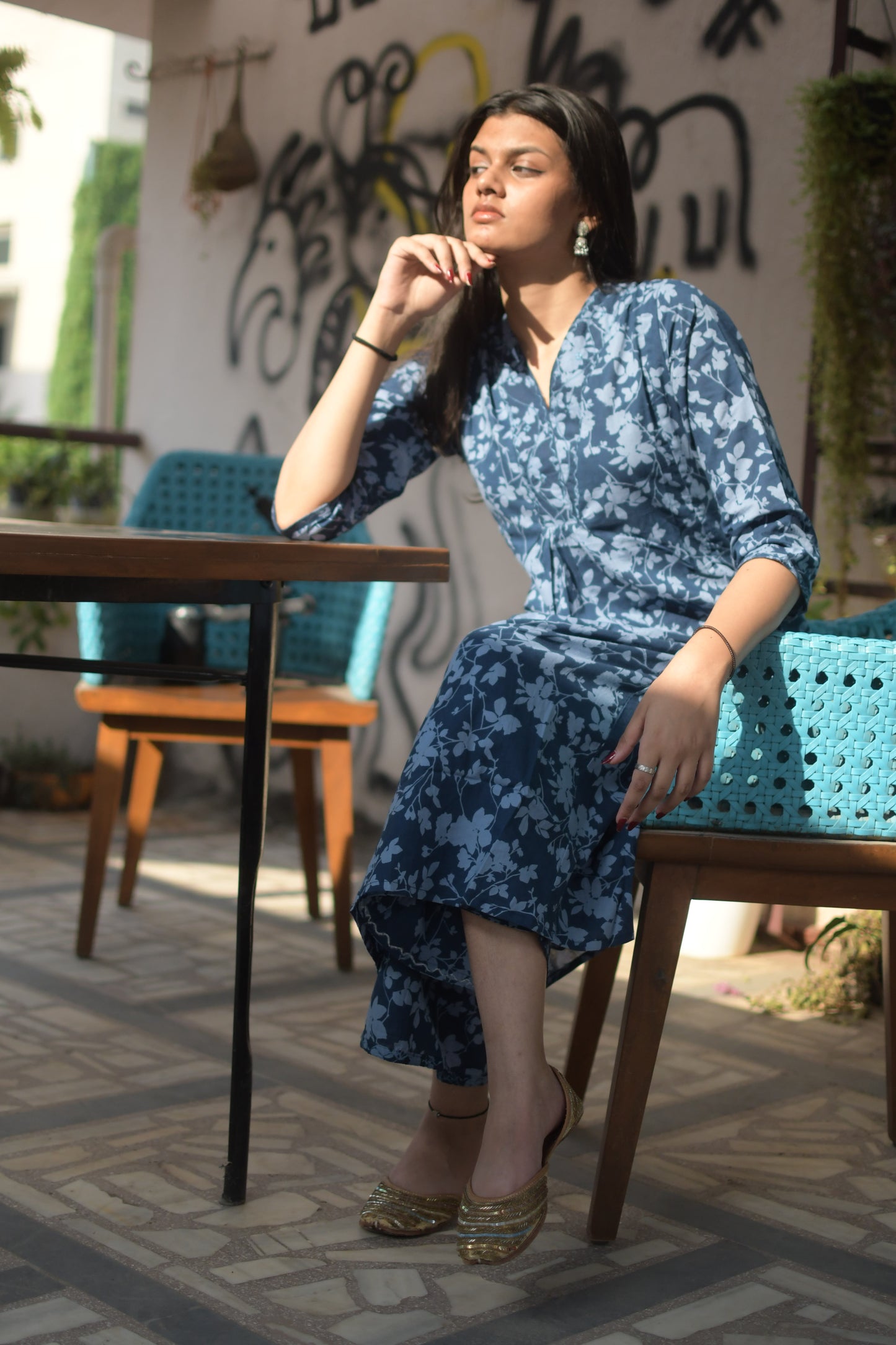 Navy Mirror Glow – Cotton A-Line Co-ord Set (2FW-6-B4)