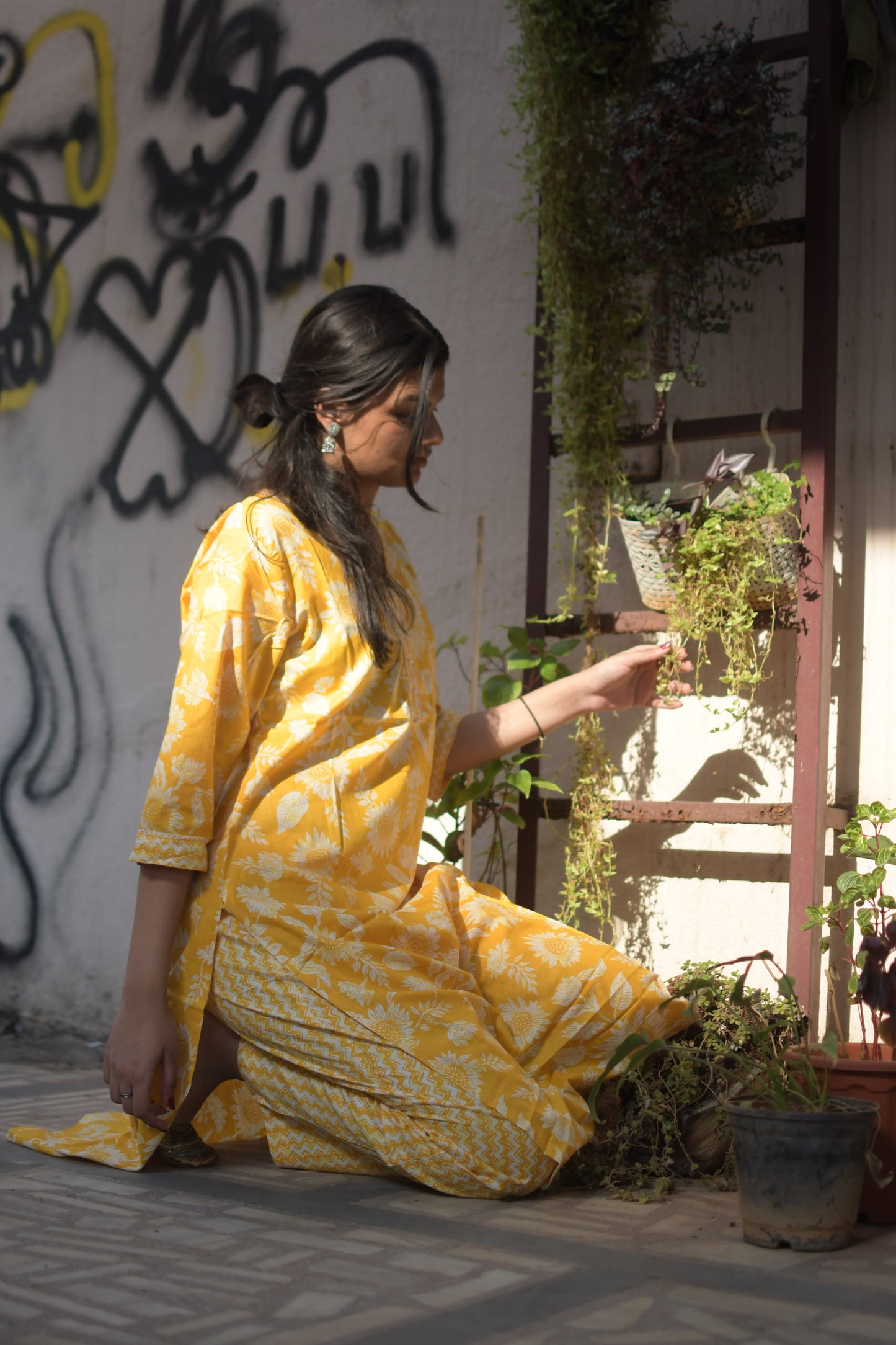 Yellow Lace Delight – Cotton 2-Piece Kurti Set (2FW-4-B6)