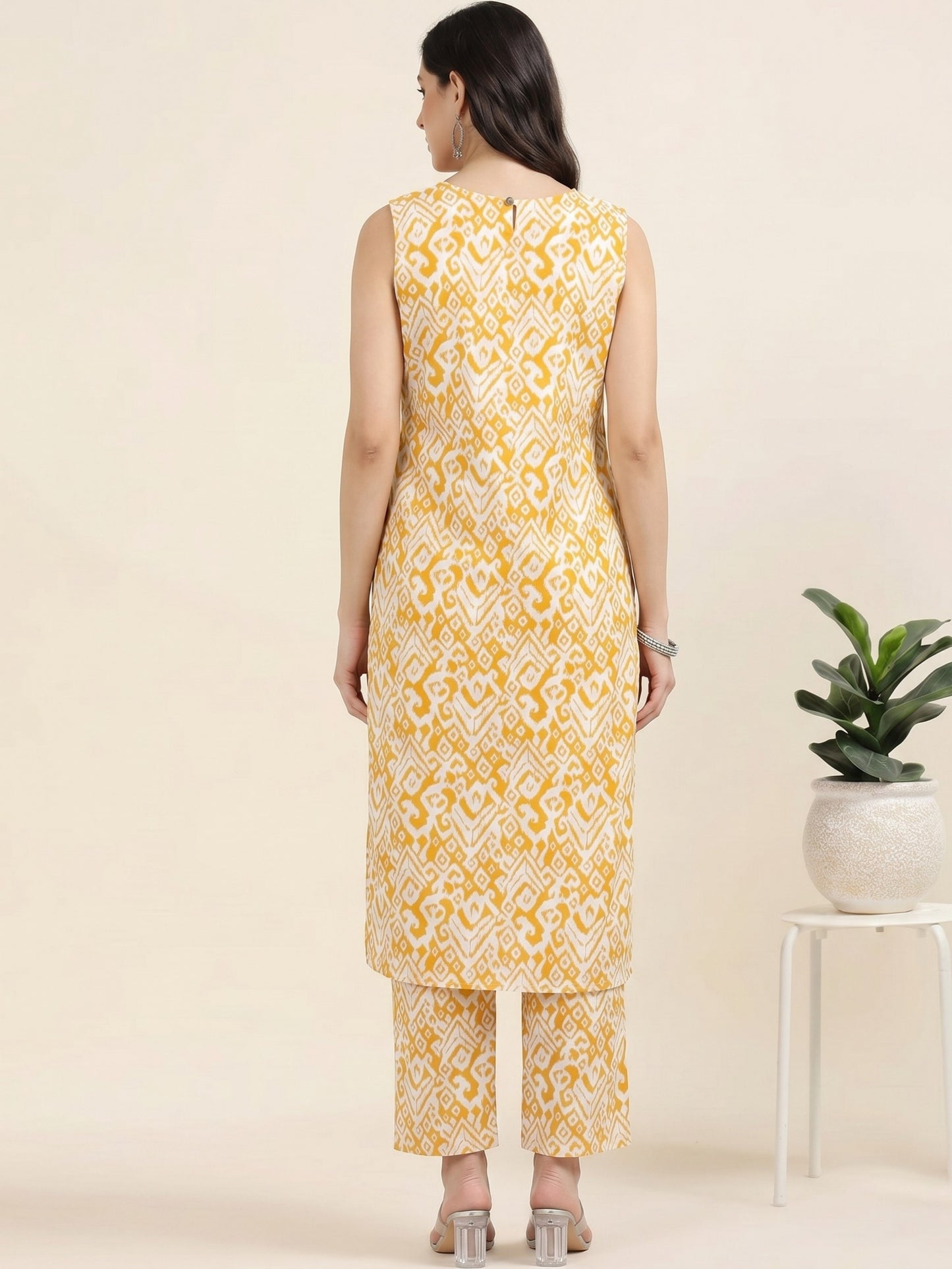Ochre Aura – Sleeveless Printed Cotton Co-ord Set (2DF-4-B13)