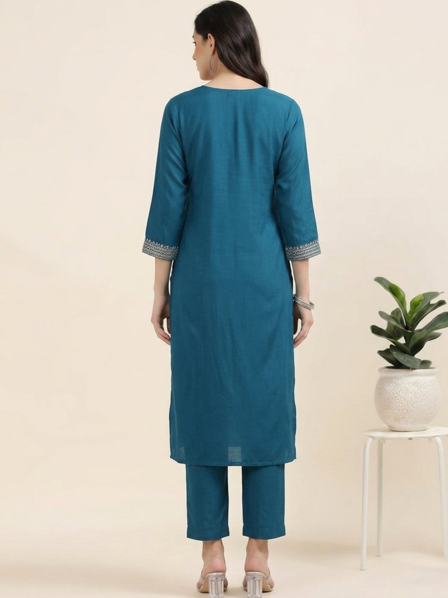Blue Bash – Raw Cotton & Banarasi Silk-Blend 3-Piece Set (1NH-6-C10)