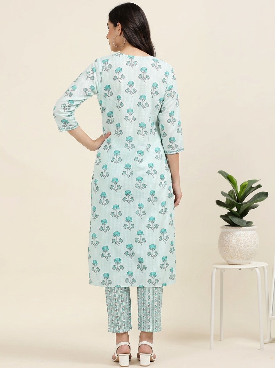 White & Blue Angrakha Cotton 3-Piece Set (2DF-6-C8)