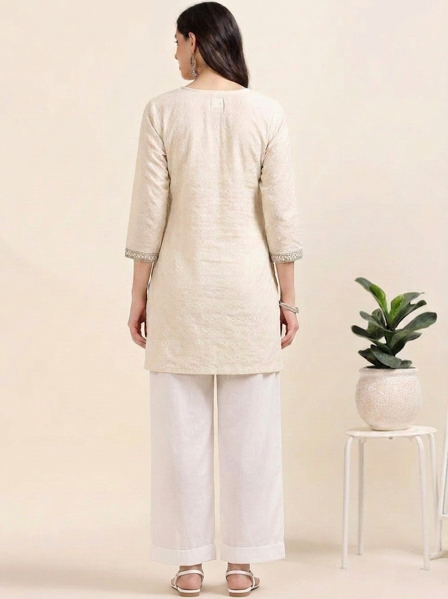 Pista Bloom – Embroidered Short Cotton Kurti (2PS-6-A4)