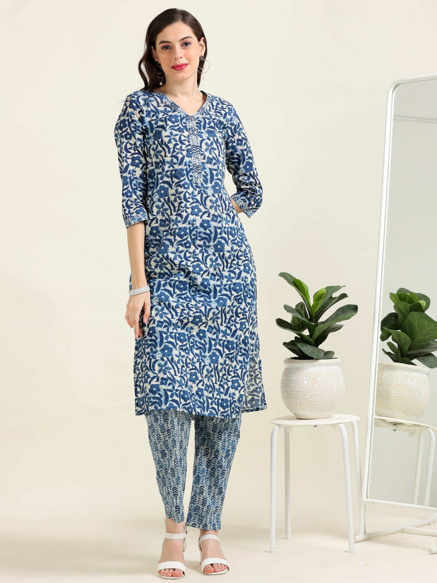 Indigo Mirrorwork Grace – Cotton 3-Piece Set (2TP-6-C18)
