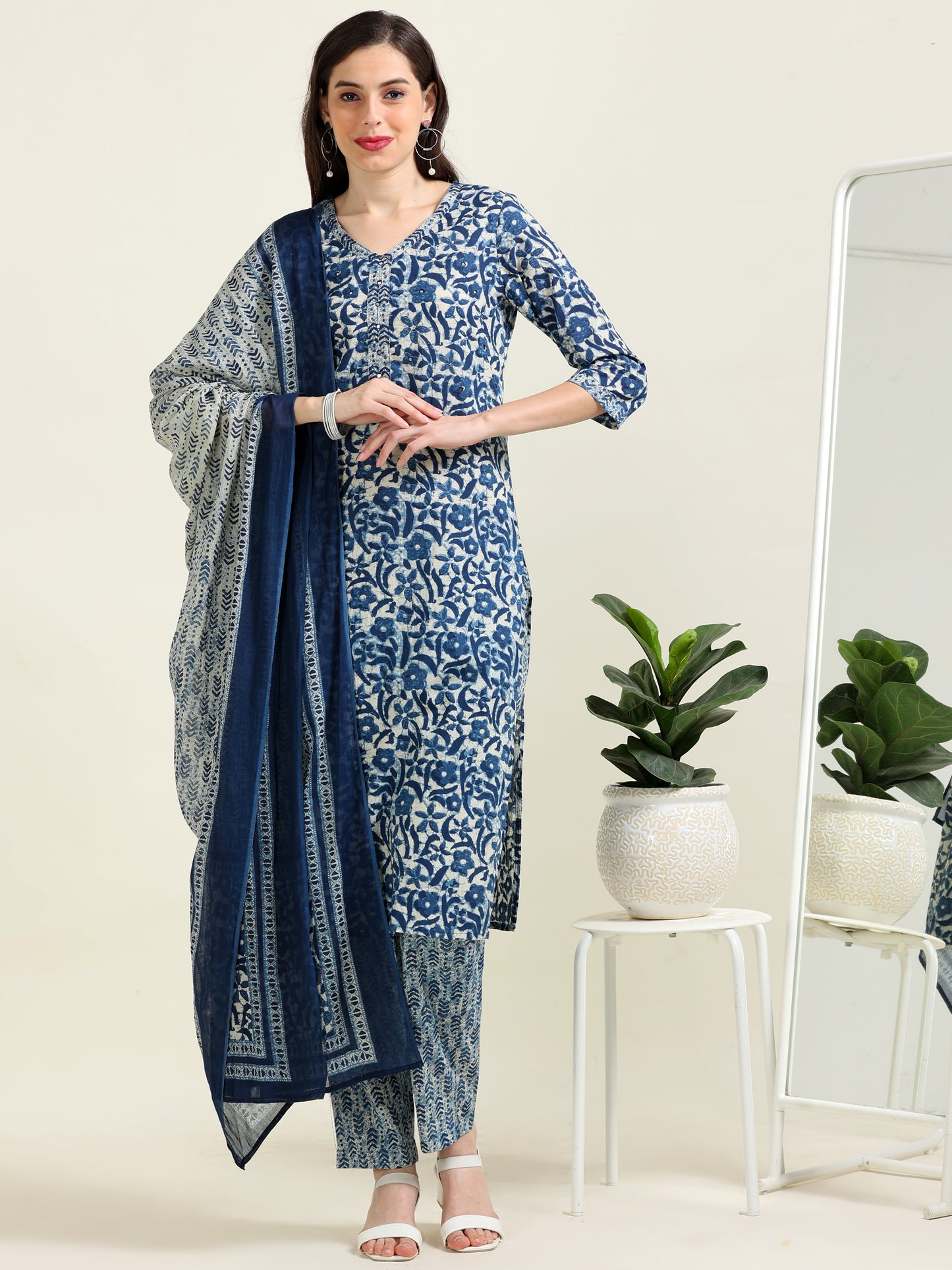 Indigo Mirrorwork Grace – Cotton 3-Piece Set (2TP-6-C18)