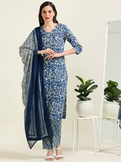 Indigo Mirrorwork Grace – Cotton 3-Piece Set (2TP-6-C18)