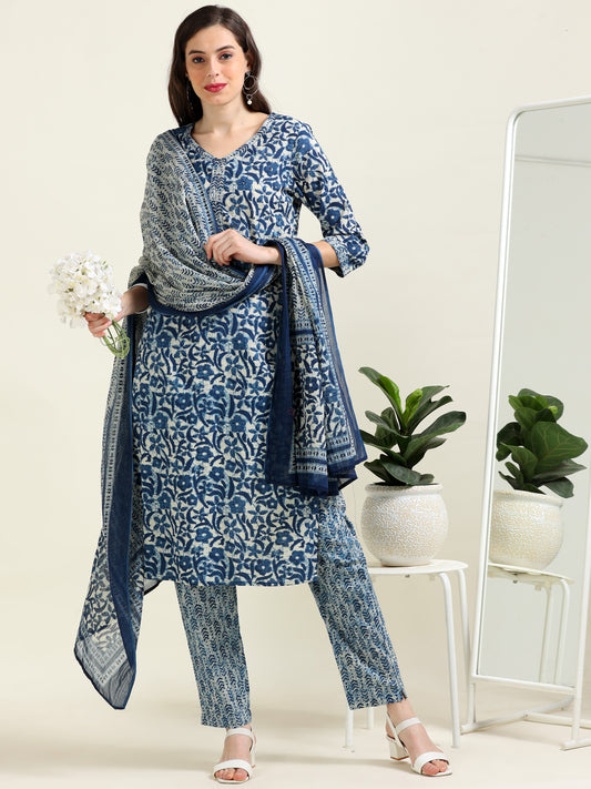 Indigo Mirrorwork Grace – Cotton 3-Piece Set (2TP-6-C18)