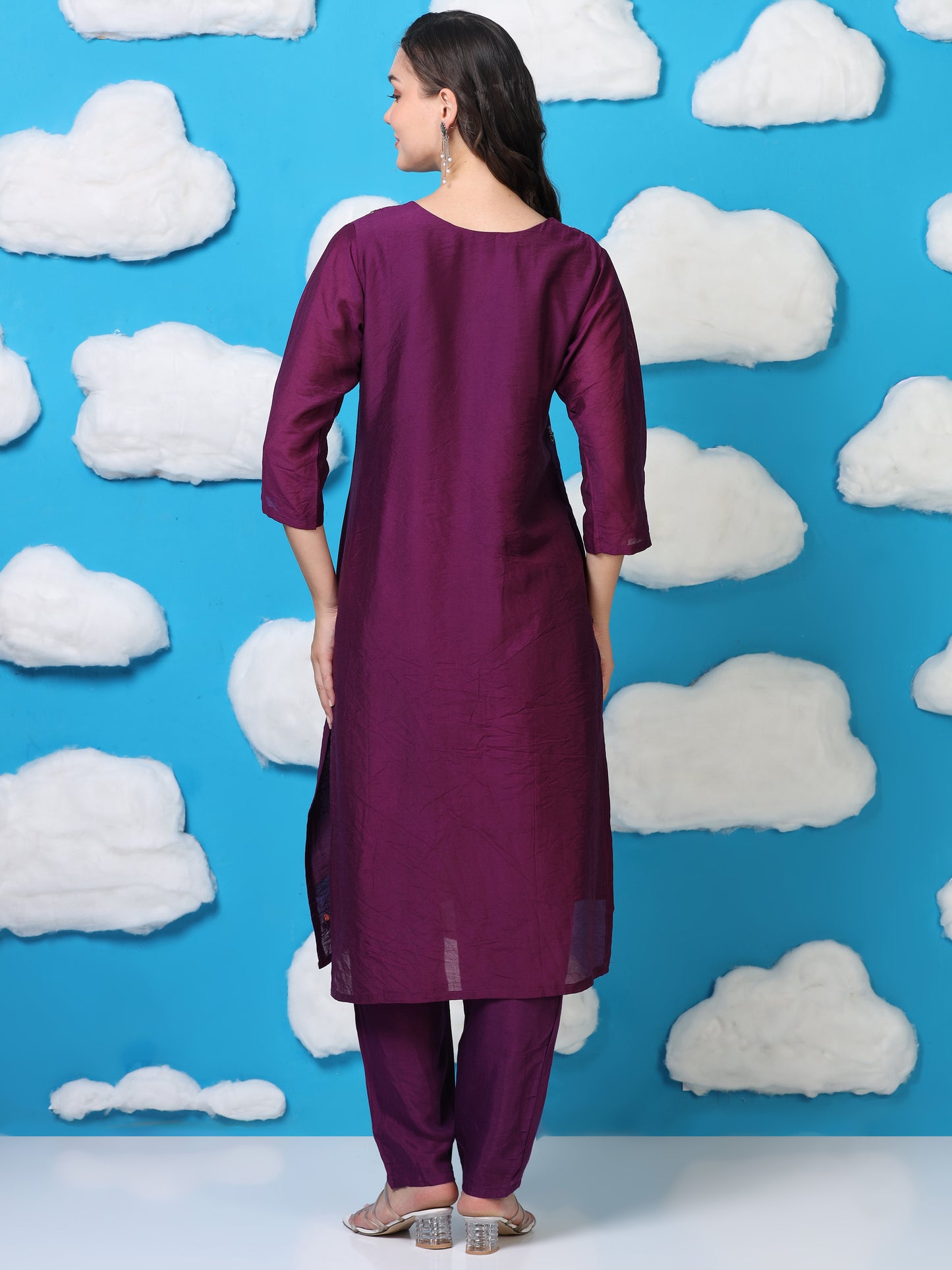 Royal Violet Whisper – Hand-Embroidered 3-Piece Set with Organza Dupatta (2AA-7-C2)