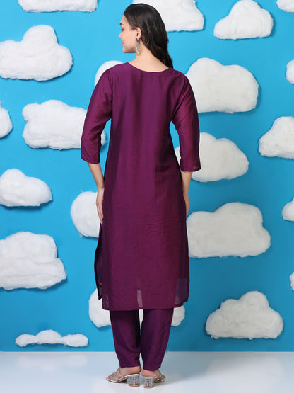 Royal Violet Whisper – Hand-Embroidered 3-Piece Set with Organza Dupatta (2AA-7-C2)